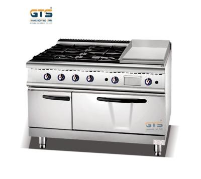 중국 Commercial Gas Range 4 Cooker Stove with Flat Griddle and Gas Oven, Griived Grill 1200mm Kitchen Cooking Equipment Supply Hotels 판매용