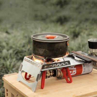 China Outdoor Strong Fire Burner Gas Stove Folding Camping Wind Stove Single Rise Moving Bracket for sale