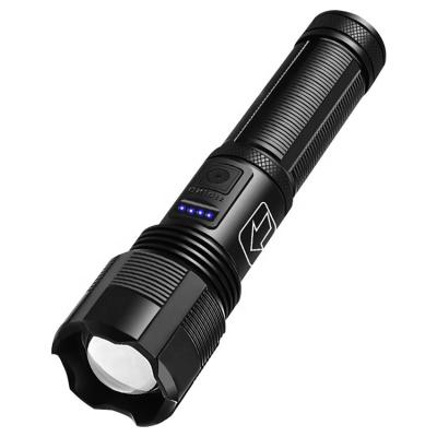 China High Brightness Zoomable Flashlight High Power Lumens Flashlight Zoomable Beam Range Torches 2000 Power Display Charging Indicator Rechargeable Waterproof Design Long for sale