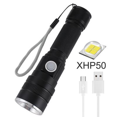 China 2022 New High Power Zoomable Flashlight XHP50 2000 Lumens USB Rechargeable Waterproof IPX4 Zoomable Flashlights For Camping Hiking Emergency for sale