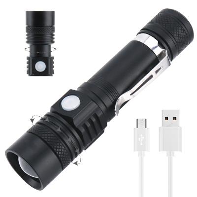 China High Power EDC Zoom Rechargeable Flashlight T6 LED USB Torch IPX5 Charge Indicator Beam Zoomable Waterproof Long Range for sale