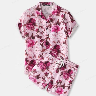 China Manufacturer Custom Summer Outfits QUICK DRY Fashion All Over Floral Print Quick Dry Slim Mens Hawaiian Shirts And Shorts Two Piece Sets for sale