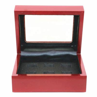 China The display rings cheap wholesale price championship rings six slots wooden clear top display boxes for ring collection for sale