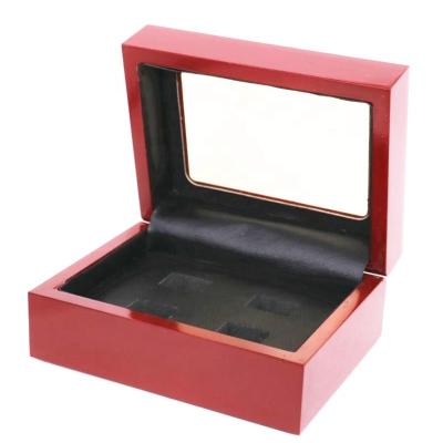 China Factory Wholesale Price Championship Rings Display Rings Four Slots Wooden Clear Top Display Boxes For Rings Collection for sale