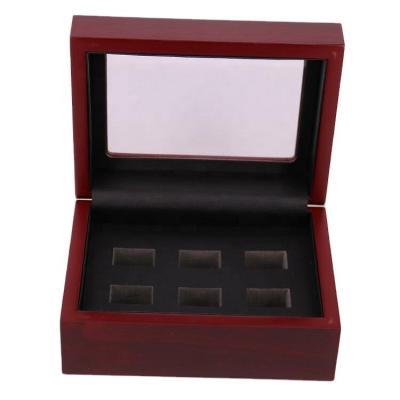 China Factory Wholesale Price Championship Rings Display Rings Six Slots Wood Grain Clear Top Display Boxes For Rings Collection for sale