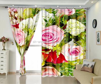 China Blackout Pink Rose Blackout Curtain 3d Digital Printing Curtains for sale