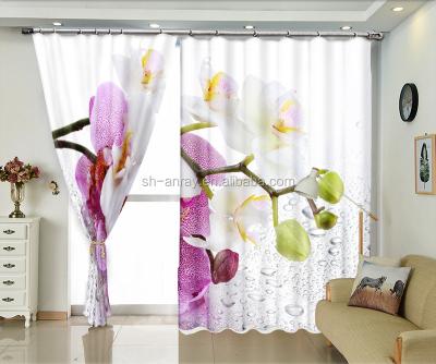 China 3D blackout green curtains with purple flowers and white flowers for sale