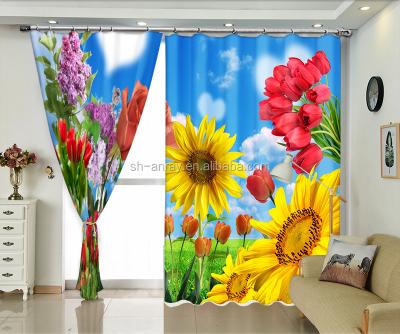 China Blackout red rose and yellow sunflower under blue sky. 3D blackout blind for sale