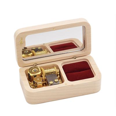 China Solid Wood + Movement Wooden Music Box 18 Notes Rectangle Musical Jewelry Box For Earrings Or Ring Collectible Gift for sale