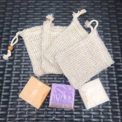 China Household Natural Sisal Saver With Mesh Knitted Bar Leather Soap Travel Bag for sale