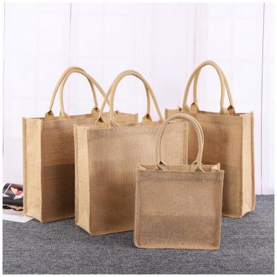 China Natural Burlap Handled Tote Bags Reusable Jute Bags with Full Gusset (Pack of 6) (Small, Natural) for sale