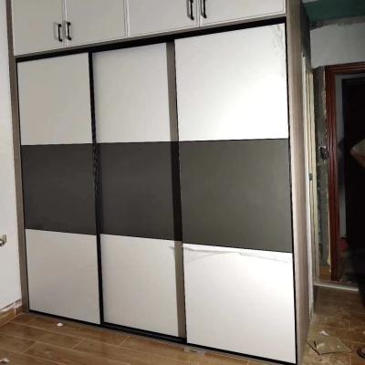 China Sleek White Grey Solid Wood Sliding door Wardrobe Cabinet 250cm for sale