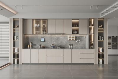 Cina Handless Kitchen Cabinet Set Complete MDF Matt Wood Panel Stainless Steel Sink in vendita