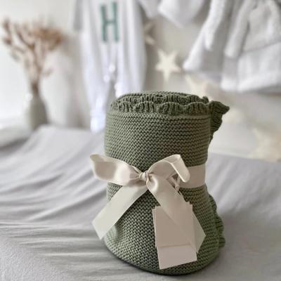 China Instagram Design New Super Warm Soft 100% Organic Cotton Baby Folded Bulky Knitted Blanket For Newborn Toddler Gift for sale