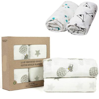 China Super Soft Custom Anti-pilling Wrapping 100% Cotton Baby Wrap Wrap Muslin Blanket Gift Set For Baby Infant for sale