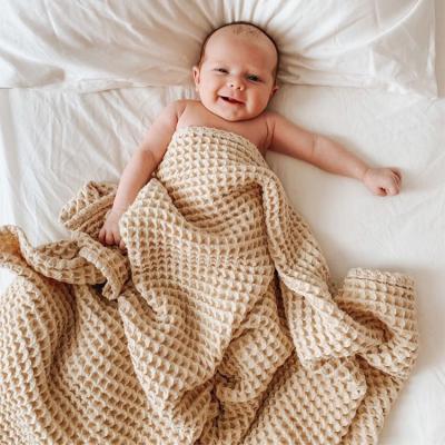 China 2021 Newborn Anti-Pull Color 100% Cotton Waffle Baby Blanket Top Warm Solid Natural Wrap for sale