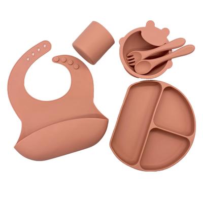 China Stocked Popular Baby Gift Set For Toddler Safe Baby Feeding Silicone Set Waterproof Tableware for sale