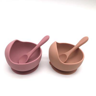 China Amazon BPA Free Warm Silicone Baby Food Bowl Set With Spoon Support 100% Food Grade Food Serving Bowl for sale