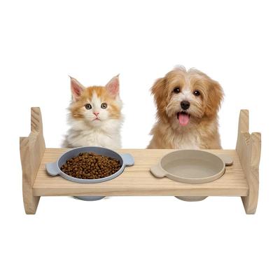 China Sustainable Dog Elevated Cat Dog Food Bowls Tilted Raised Pet Bowls Dishes for Cats and Puppy Cat Water Bowls Wooden Elevated Stand Feeder for sale