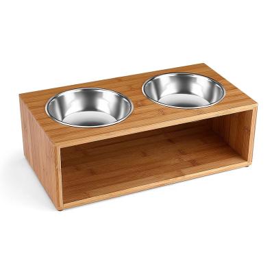 China Dog and Cat Pet Feeder Bowls Raised Sustainable Raised Tray Water Stand Feeding Station with Double Stainless Steel Bowl Dish for Dog Cat for sale