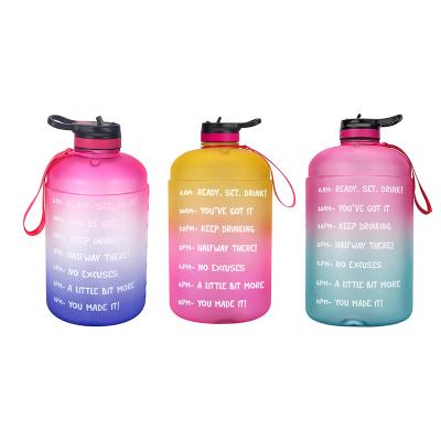 China Large Capacity Gradient Color Fitness Sports Motivational 3780ML Plastic Water Bottle With Time Marker Straw QY-S8652 for sale