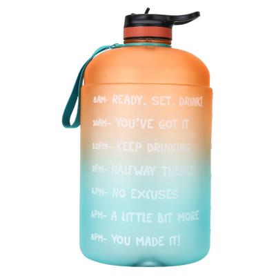 China Wholesale Sports Fitness Motivational Gradient Color 3780ML Plastic Water Bottle Large Capacity With Time Marker With Straw QY-S8652 for sale