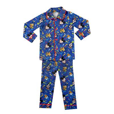 China Breathable Cartoon Style With Stain Pajamas Lounge Wear Silk Boy Girl Kids Sleep Wear 2 Pieces Set Pajamas For Kids for sale