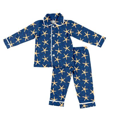 China Breathable Satin Pajamas For Boys And Girls Sleepwear Style Baby Boy Blue Silk Nightgowns Cute Cartoon Pajamas Set For Kids for sale