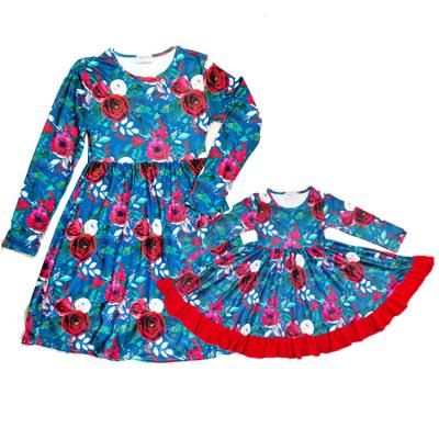 China Latest Mommy and Me Anti-Static Boutique Floral Print Dress Kids Dresses Designs Mother and Daughter Matching Dress for sale