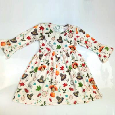 China 2020 Wholesale Anti-static Baby Clothes Thanksgiving Day Turkey Printed Latest Long Sleeve Dress Baby Dress for sale