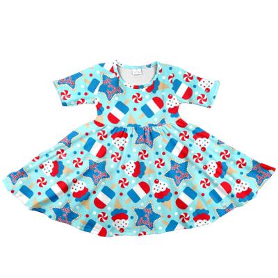 China Anti-static 4th of July holiday milk silk babies short dress for Independence Day children wear boutique clothing for sale