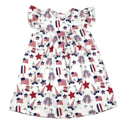 China Independence Day 4th of July anti-static clothes dress unicorn dress baby pearl girls kids wear boutique clothes for sale