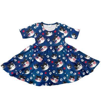 China New Designs Anti-Static 4th of July Girls Dresses White Navy and Red Toddler Pirouette Dress Independence Day Toddler Girl Dress for sale