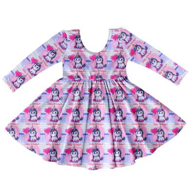 China Anti-static Hot Baby Long Sleeve Cute Unicorn Love Unicorn Clothing Boutique Sale Dress for sale