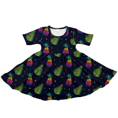 China Factory Wholesale Summer Chid Skirt Pineapple Pattern Gril Baby Anti-Static Ruffled Short Sleeve Pirouette Dress For Kids for sale