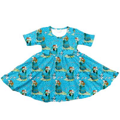 China High Quality Anti-static Short Sleeveless Frozen Print Children's Boutique Pirouette Dress for sale