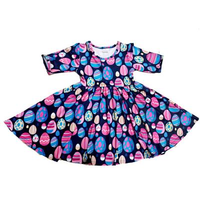 China 2020 New Arrival Anti-Static Easter Girls Dress Colorful Egg Print Kids Dresses Short Sleeve Kids Knee-Length Twirl Dress for sale