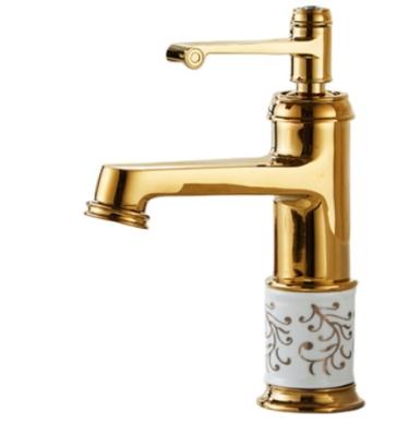 China Shiny Gold Color Metered Water Taps Water Faucet Shiny Gold Faucet With Decoration White Brass Faucet for sale