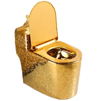 China Hot Sale Hidden Gold Color Bathroom Cheap Toilet Cistern Luxury Design Ceramic Plating One Piece Toilet for sale