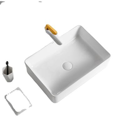 China Rectangular White Color Art Wash Basin Sink Table Top Bathroom Basin Luxury Ceramic Counter Top Hand Sink for sale