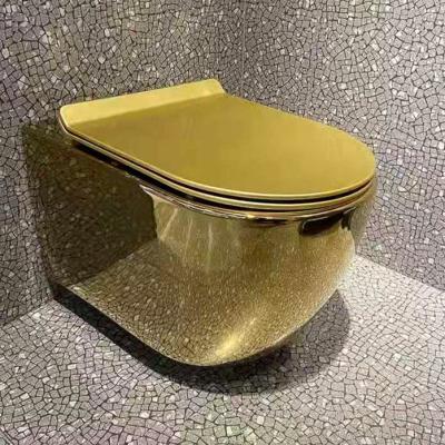 China European Style Pure Color Luxury Hidden Cistern Easy Not To Scratch Wall Hung Toilet Bowl Ceramic Sanitary Ware Gold Color for sale