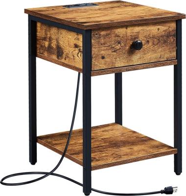 China Durable Nightstand with Charging Station and USB Ports, Side Table End Table with Drawer, Open Storage Shelf and Steel Frame, Bedside for sale