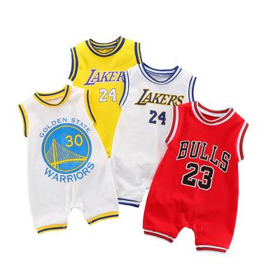 China Baby Rompers Sleevelesss Anti-pilling Letter Printing Basketball Star Playsuit Cute Newborn Organic Boys Number Clothing Sets for sale