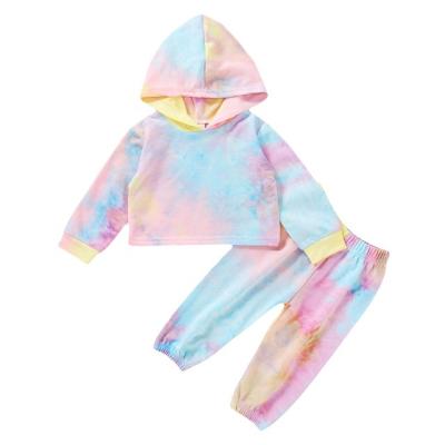 China Anti-wrinkle autumn sleeve toddler along cotton wholesale polyester kids oversized tie die hoodies girls sweat panties for sale