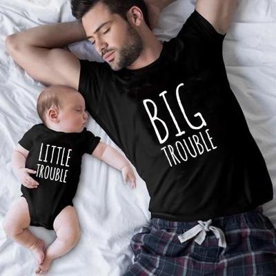 China Breathable Big Trouble and Little Trouble Family Matching Outfits Cotton Dad Daughter Son T-shirt Dad Baby Boy Romper Clothes for sale