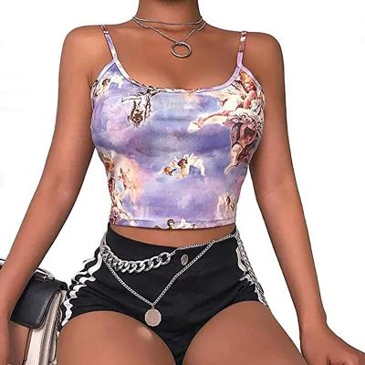 China Anti-pilling Sexy Streetwear Shorts Cropped Navel Bra Top Angel Print Summer Camisole Women Slim Sexy Sling for sale