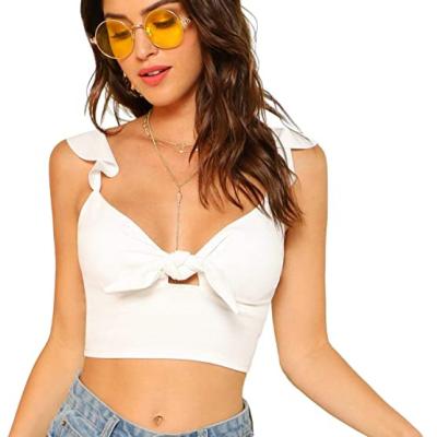 China Anti-pilling Women's Ruffle Strap Knot Front Backless Cute Cami Crop Bralette Simple Top for sale