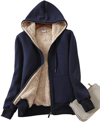 China Breathable Women's Full Zipper Sherpa Lined Hoodie Sweatshirt Jacket Coat for sale