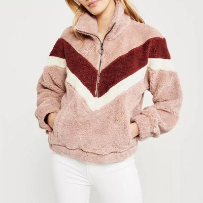 China Autumn Winter Patchwork Zipper Long Sleeve Fleece Anti-wrinkle Women's Hoodies Women's Loose Warm Pullover Teddy Sweatshirts Casual Sudaderas for sale