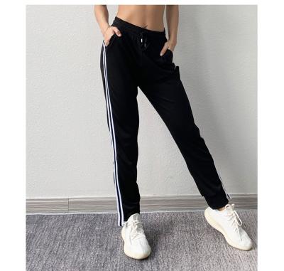 China Anti-Wrinkle Striped Women's Sport Pants Pocket Loose Training Pants Sports Pants Running Gym Sportswear Workout Pants Women for sale